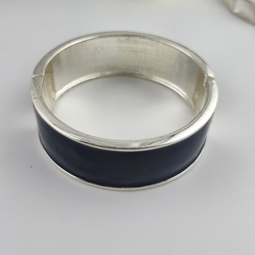 Blue‎ Enamel Silver Tone Hinged Bracelet